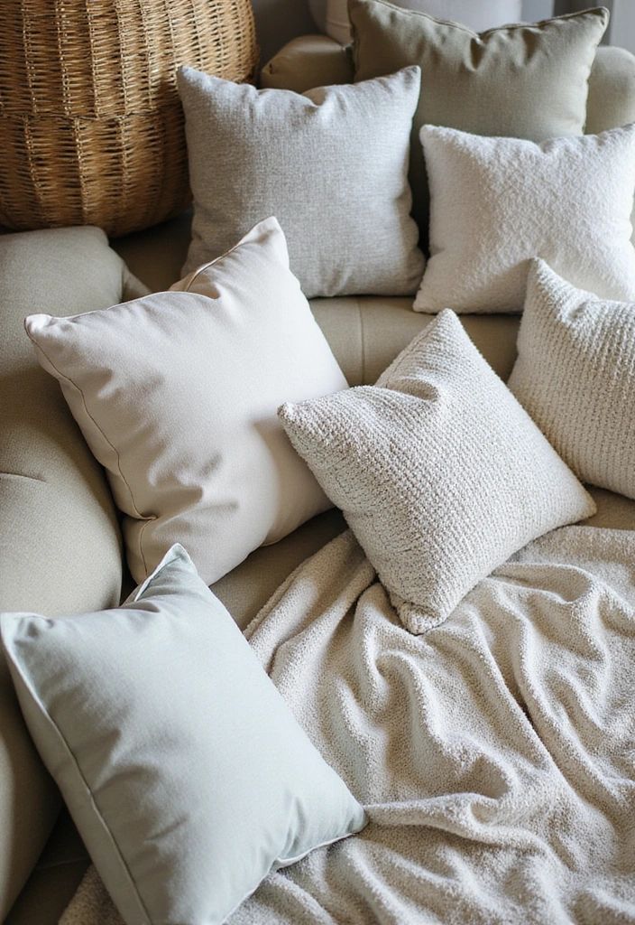 Decorative cushions arranged in a comfortable living space