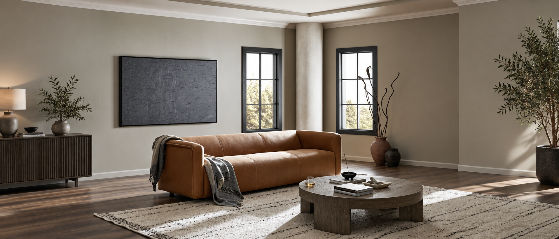 Layered home textiles in a comfortable living space