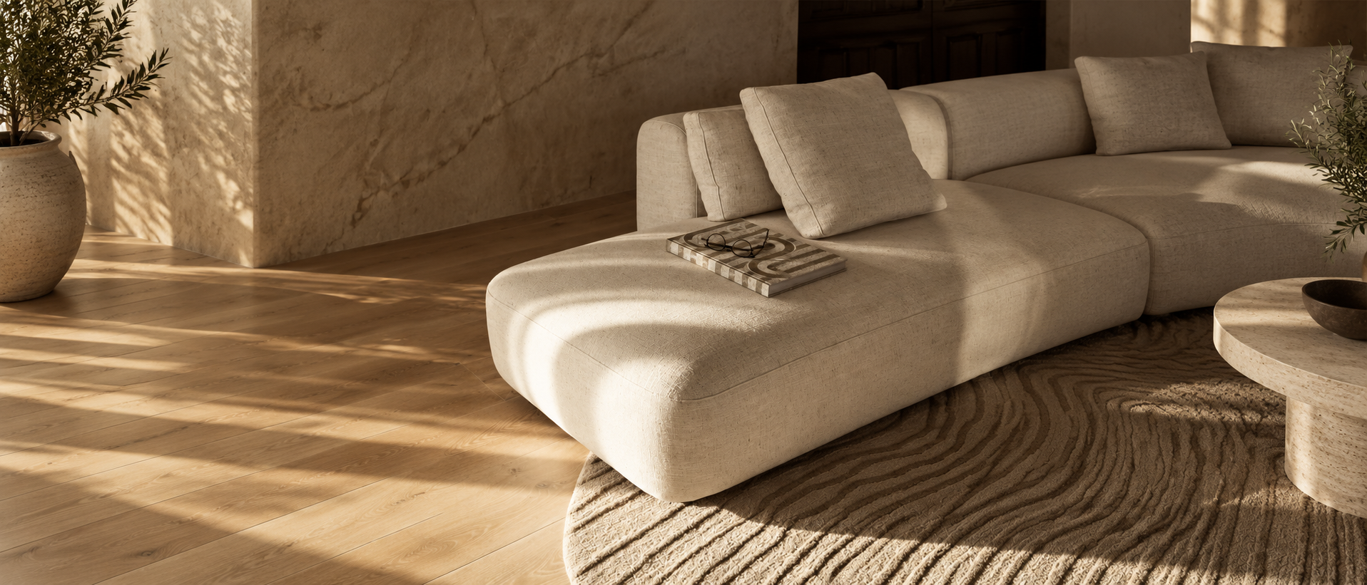 Thoughtful textiles arranged in a calm interior